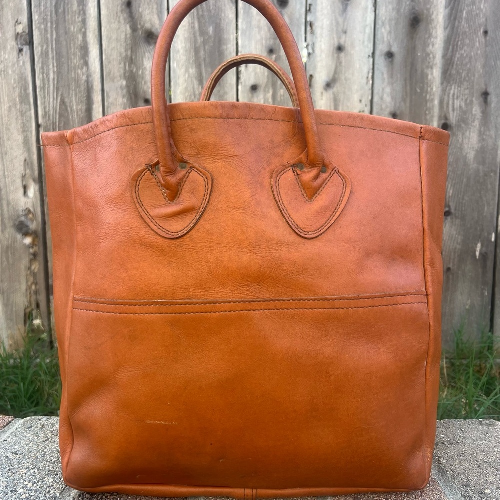 Rare Vintage LL Bean 70s Leather Carryall Bag Tote - Picture 10 of 14